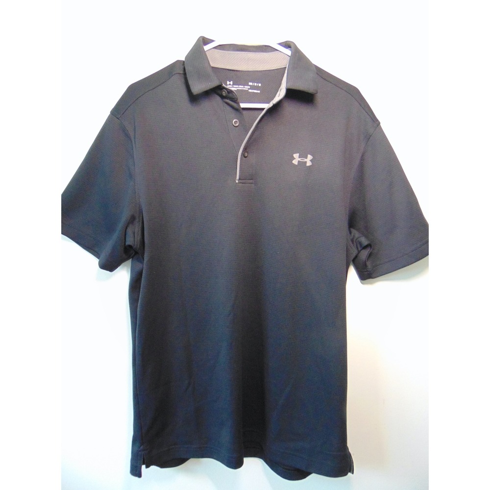 Under Armour Mens HeatGear Polo Shirt Black Loose Fit Short Sleeve Medium